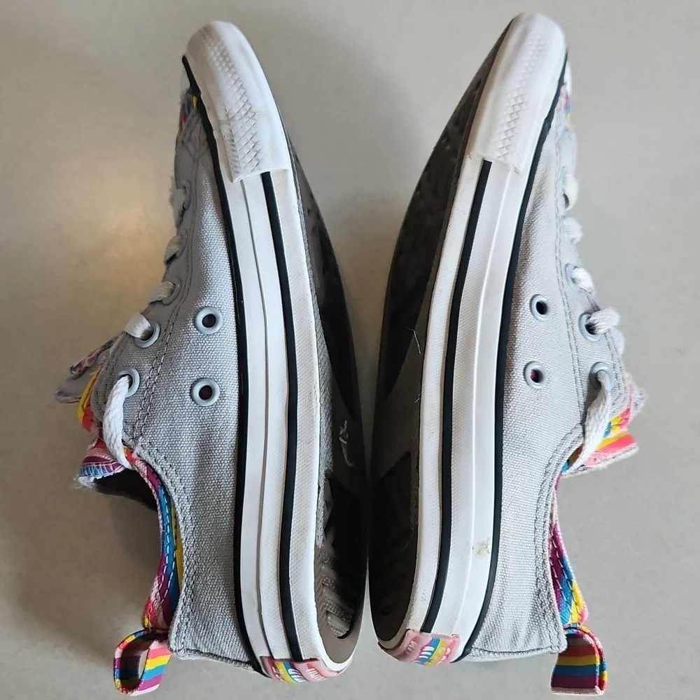 Rainbow Grey Double Tongue Converse Sneakers